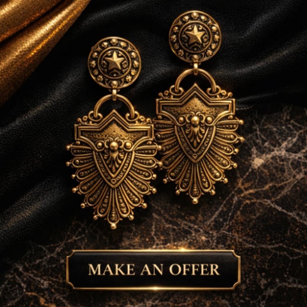 VTG Park Lane Gold Tone Ornate Southwest Medallion Dangle Earrings  BOHO NEW